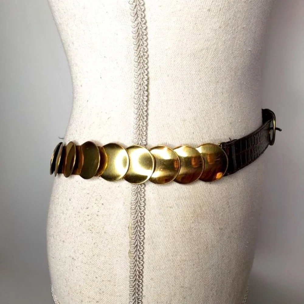 Croc Embossed Gold‎ Coin Stretch Belt OS